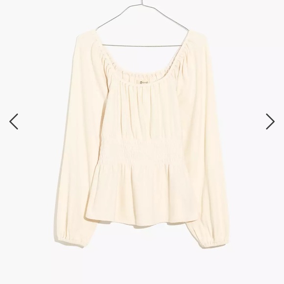 NWT Madewell Plush Square-Neck Smocked Top - Picture 4 of 5